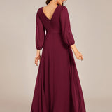 ever OLIVIA|Robe de soirée trapèze taille empire en mousseline à manches longues