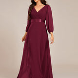 ever OLIVIA|Robe de soirée trapèze taille empire en mousseline à manches longues