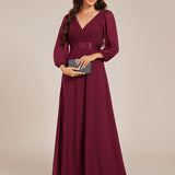 ever OLIVIA|Robe de soirée trapèze taille empire en mousseline à manches longues