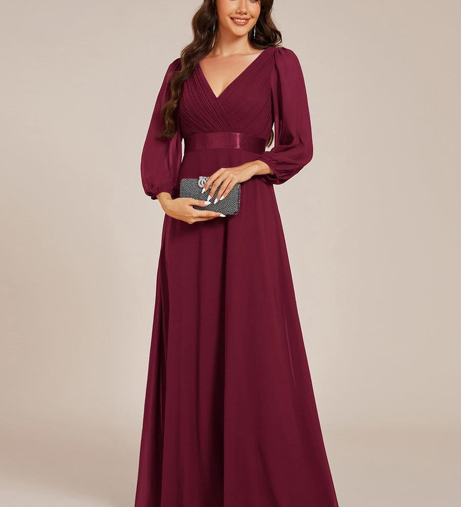 ever OLIVIA|Robe de soirée trapèze taille empire en mousseline à manches longues