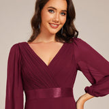ever OLIVIA|Robe de soirée trapèze taille empire en mousseline à manches longues