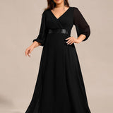 ever OLIVIA|Robe de soirée trapèze taille empire en mousseline à manches longues