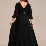 ever OLIVIA|Robe de soirée trapèze taille empire en mousseline à manches longues