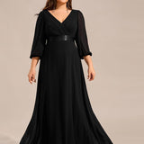 ever OLIVIA|Robe de soirée trapèze taille empire en mousseline à manches longues