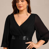 ever OLIVIA|Robe de soirée trapèze taille empire en mousseline à manches longues