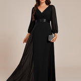 ever OLIVIA|Robe de soirée trapèze taille empire en mousseline à manches longues
