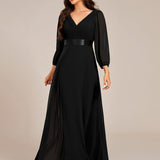 ever OLIVIA|Robe de soirée trapèze taille empire en mousseline à manches longues