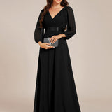 ever OLIVIA|Robe de soirée trapèze taille empire en mousseline à manches longues