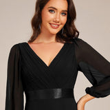 ever OLIVIA|Robe de soirée trapèze taille empire en mousseline à manches longues