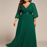 ever OLIVIA|Robe de soirée trapèze taille empire en mousseline à manches longues