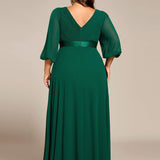 ever OLIVIA|Robe de soirée trapèze taille empire en mousseline à manches longues