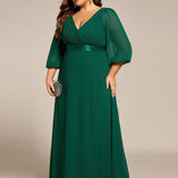 ever OLIVIA|Robe de soirée trapèze taille empire en mousseline à manches longues