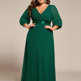 ever OLIVIA|Robe de soirée trapèze taille empire en mousseline à manches longues