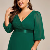 ever OLIVIA|Robe de soirée trapèze taille empire en mousseline à manches longues