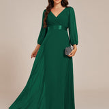 ever OLIVIA|Robe de soirée trapèze taille empire en mousseline à manches longues