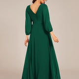 ever OLIVIA|Robe de soirée trapèze taille empire en mousseline à manches longues