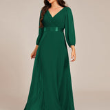 ever OLIVIA|Robe de soirée trapèze taille empire en mousseline à manches longues