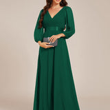 ever OLIVIA|Robe de soirée trapèze taille empire en mousseline à manches longues