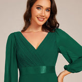 ever OLIVIA|Robe de soirée trapèze taille empire en mousseline à manches longues