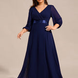 ever OLIVIA|Robe de soirée trapèze taille empire en mousseline à manches longues