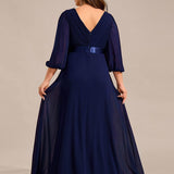 ever OLIVIA|Robe de soirée trapèze taille empire en mousseline à manches longues