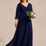 ever OLIVIA|Robe de soirée trapèze taille empire en mousseline à manches longues