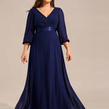ever OLIVIA|Robe de soirée trapèze taille empire en mousseline à manches longues