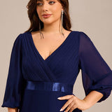 ever OLIVIA|Robe de soirée trapèze taille empire en mousseline à manches longues