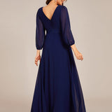 ever OLIVIA|Robe de soirée trapèze taille empire en mousseline à manches longues