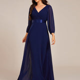 ever OLIVIA|Robe de soirée trapèze taille empire en mousseline à manches longues