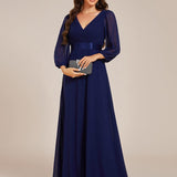 ever OLIVIA|Robe de soirée trapèze taille empire en mousseline à manches longues