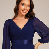 ever OLIVIA|Robe de soirée trapèze taille empire en mousseline à manches longues