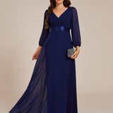 ever OLIVIA|Robe de soirée trapèze taille empire en mousseline à manches longues
