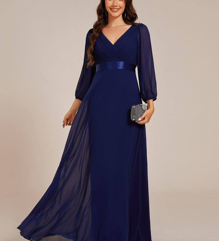ever OLIVIA|Robe de soirée trapèze taille empire en mousseline à manches longues