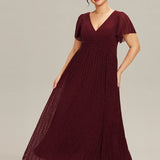 ever DAPHNE|Robe de soirée formelle scintillante à manches courtes et col en V
