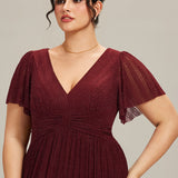 ever DAPHNE|Robe de soirée formelle scintillante à manches courtes et col en V