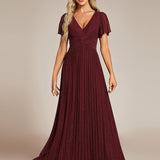 ever DAPHNE|Robe de soirée formelle scintillante à manches courtes et col en V