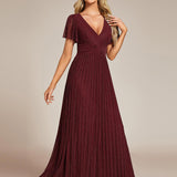 ever DAPHNE|Robe de soirée formelle scintillante à manches courtes et col en V