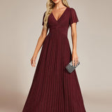 ever DAPHNE|Robe de soirée formelle scintillante à manches courtes et col en V