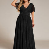 ever DAPHNE|Robe de soirée formelle scintillante à manches courtes et col en V