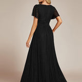 ever DAPHNE|Robe de soirée formelle scintillante à manches courtes et col en V