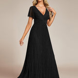 ever DAPHNE|Robe de soirée formelle scintillante à manches courtes et col en V
