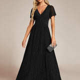 ever DAPHNE|Robe de soirée formelle scintillante à manches courtes et col en V