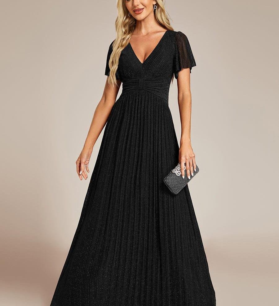 ever DAPHNE|Robe de soirée formelle scintillante à manches courtes et col en V