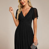 ever DAPHNE|Robe de soirée formelle scintillante à manches courtes et col en V