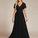 ever DAPHNE|Robe de soirée formelle scintillante à manches courtes et col en V