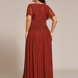 ever DAPHNE|Robe de soirée formelle scintillante à manches courtes et col en V