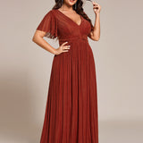 ever DAPHNE|Robe de soirée formelle scintillante à manches courtes et col en V