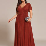 ever DAPHNE|Robe de soirée formelle scintillante à manches courtes et col en V