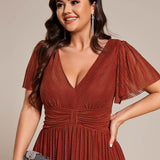ever DAPHNE|Robe de soirée formelle scintillante à manches courtes et col en V